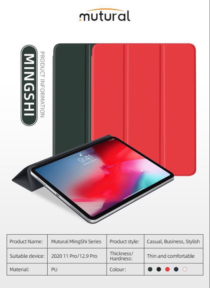 Bao Da iPad Pro 11 2020 Hiệu Mutural Mingshi Hít Lưng Chính Hãng với chất liệu da cao cấp, mịn mền lưng hít kính máy, chức năng đóng tắt dể sử dụng